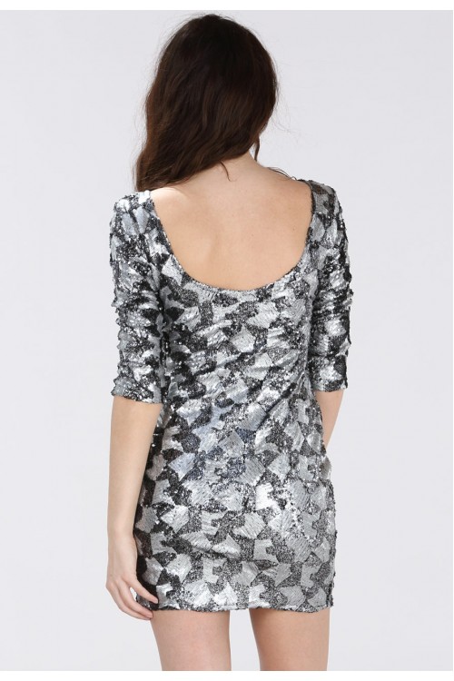 Silver Sequin Block suknelė 3/4 rankovėmis