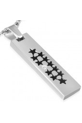 SALE - Plieninis pakabukas su žvaigždutėmis ir cirkonio kristalu