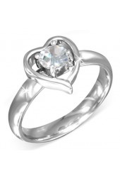 SALE - Plieninis žiedas su cirkonio kristalu